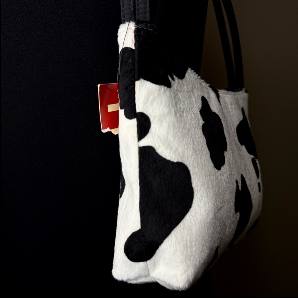 Esprit Vintage White Cow Print Faux Fur Purse Shoulder Bag Zip Closure Rare Y2K - Picture 8 of 17
